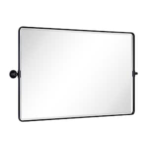 Lutalo 48 in. W x 30 in. H Rectangular Metal Framed Pivot Wall Mounted Bathroom Vanity Mirror in Matt Black