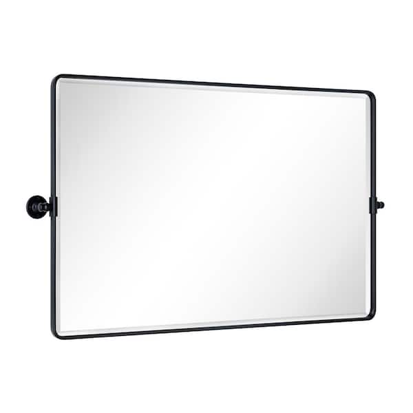 TEHOME Lutalo 48 in. W x 30 in. H Rectangular Metal Framed Pivot Wall Mounted Bathroom Vanity Mirror in Matt Black