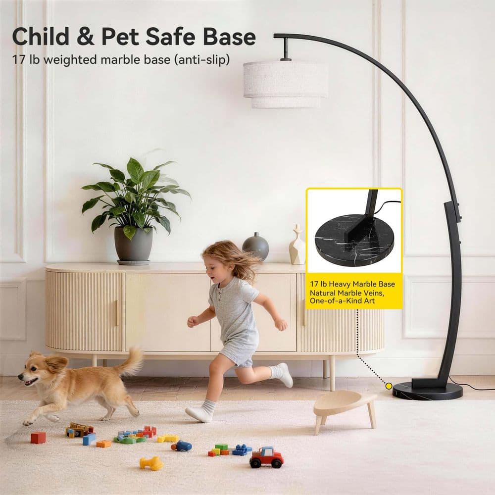 81 in. Black Arc Modern Floor Lamp with Bamboo Linen Shade, Adjustable Lighting & Marble Base for Living Room or Bedroom price history on PriceWatchPro