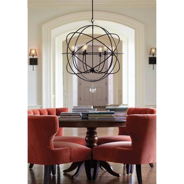 English Bronze 6-Light Chandelier with Clear Glass Drops