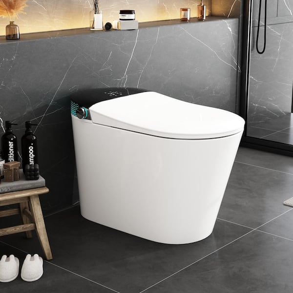 FUFU&GAGA Elongated Smart Bidet Toilet 1.28 GPF in White with Auto Flush, Digital Display, Foot Sensor, Kid Mode, Massage Cleaning