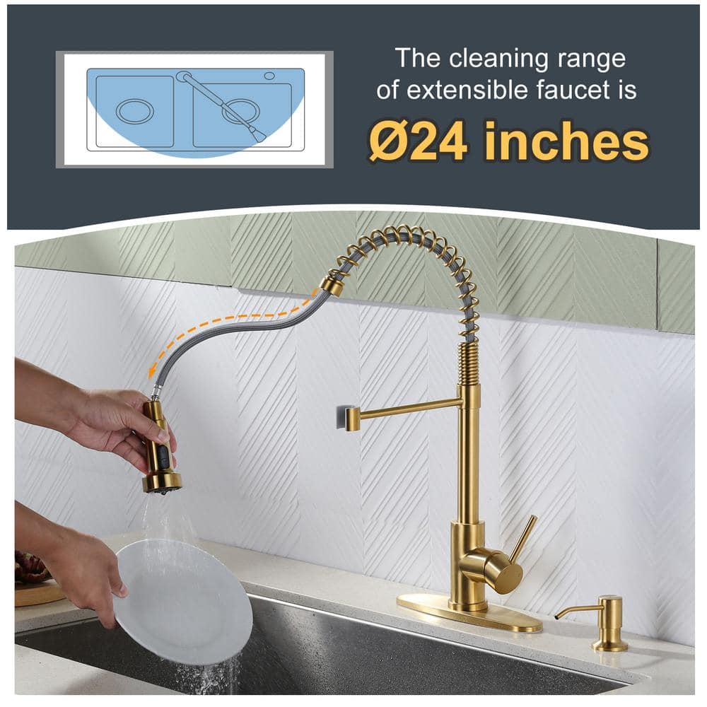 Gold Stainless Steel Single Handle Pull Down Kitchen Faucet