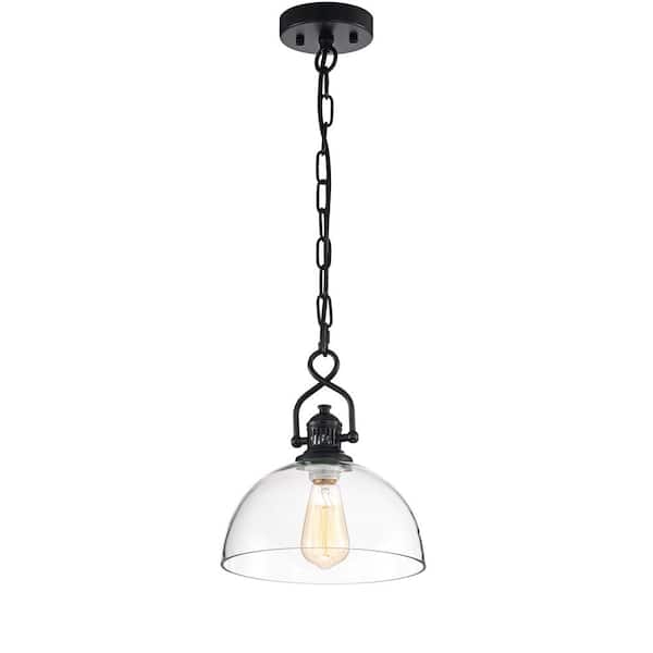 Hines 1-Light Black Farmhouse Mini Pendant with Dome Shaped Clear Glass Shade