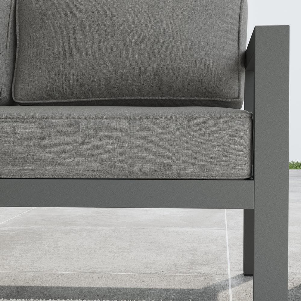 Gray Aluminum Outdoor Sofa with Weather-Resistant Cushions