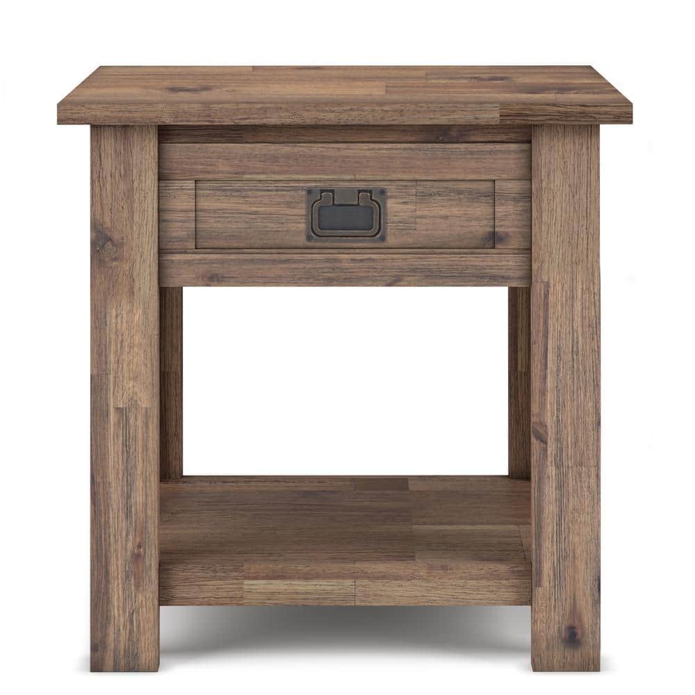 Monroe Rustic Natural Aged Brown Wood End Table with Storage