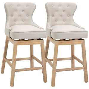 43.25" Cream White Wingback Rubberwood 30" Bar Chair with Polyester Seat, 2 Included