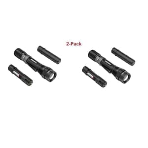 1200-Lumens Dual Power LED Rechargeable Focusing Flashlight with Rechargeable Battery and USB-C Cable Included (2-Pack)