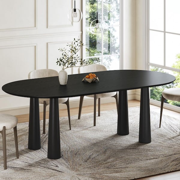 Kathleen Black Color Wood 4 Legs Base 79 in. x 40 in. Oval Dining Table (Seats 8)