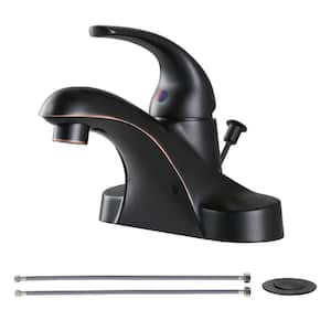 Modern 4 in. Centerset Low Arc Single Handle Bathroom Faucet with Lift Rod Drain Kit in Oil Rubbed Bronze