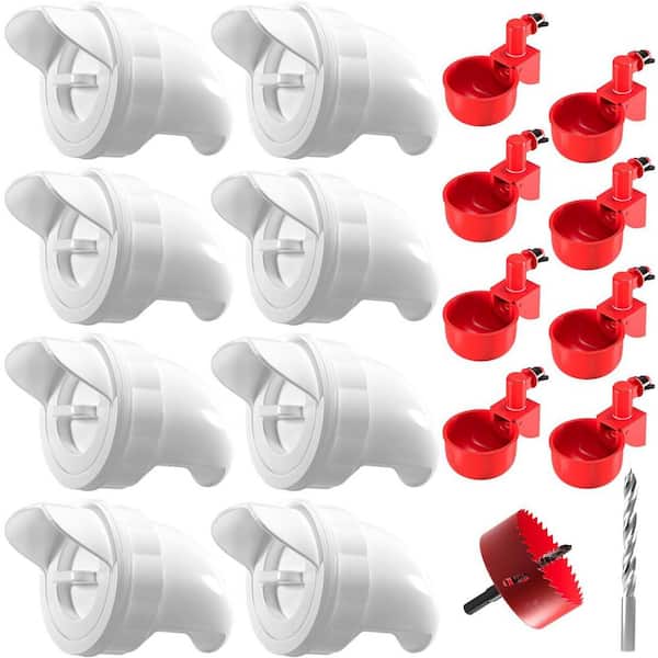 KIWDZFU Automatic No Waste Chicken Feeder and Waterer Set with 8 Feeder Ports and 8 Water Cups for Poultry Feed Kit