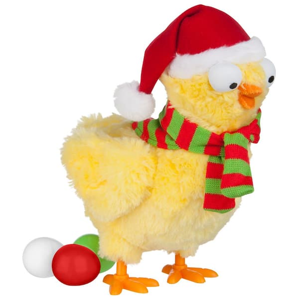10.6 in. Christmas Animated Plush Egg Drop Crazy Chicken
