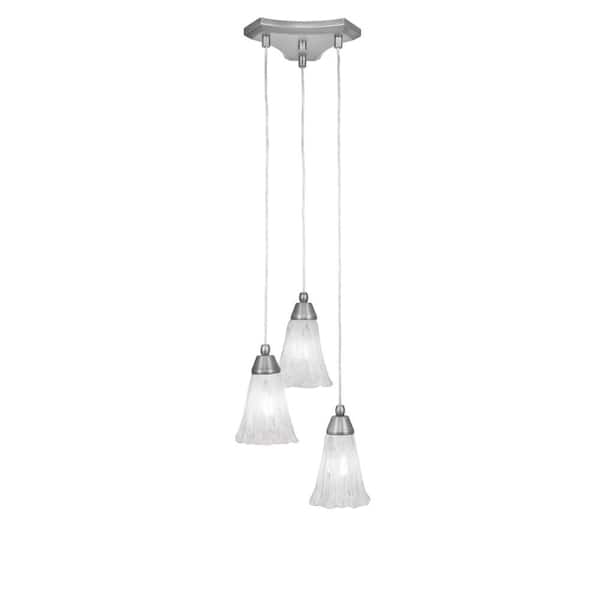 Unbranded Condor 3 Light Brushed Nickel, Cluster Pendant Light with 5.5 in. Fluted Italian Ice Glass Shades, No bulbs included