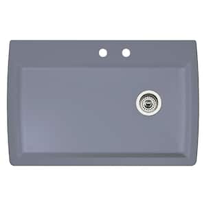 Diamond Granite 33.5 in. 2-Hole Single Bowl Dual-Mount Kitchen Sink in Metallic Gray