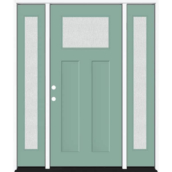 Legacy 64 in. x 80 in. 1/4 Toplite Rain Glass RHIS Primed Quarry Finish Fiberglass Prehung Front Door w/Dbl 12 in. SL