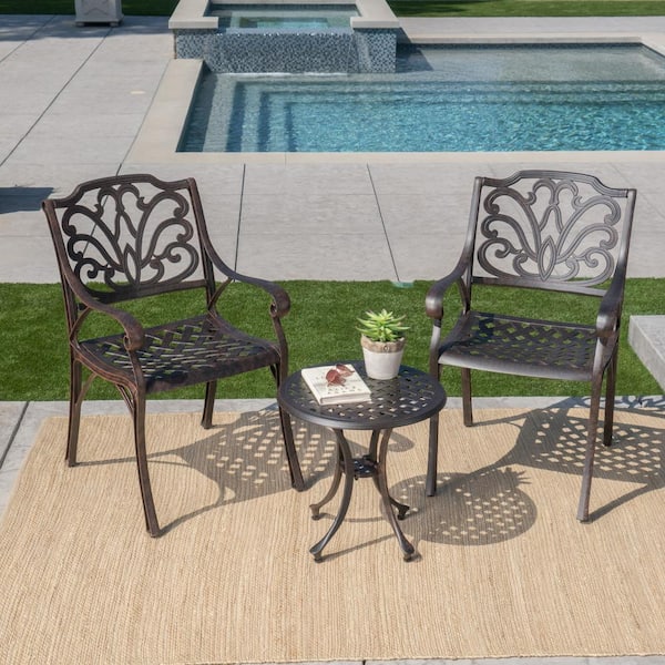 Noble House Linda Bronze 3-Piece Cast Aluminum Outdoor Patio Conversation Set