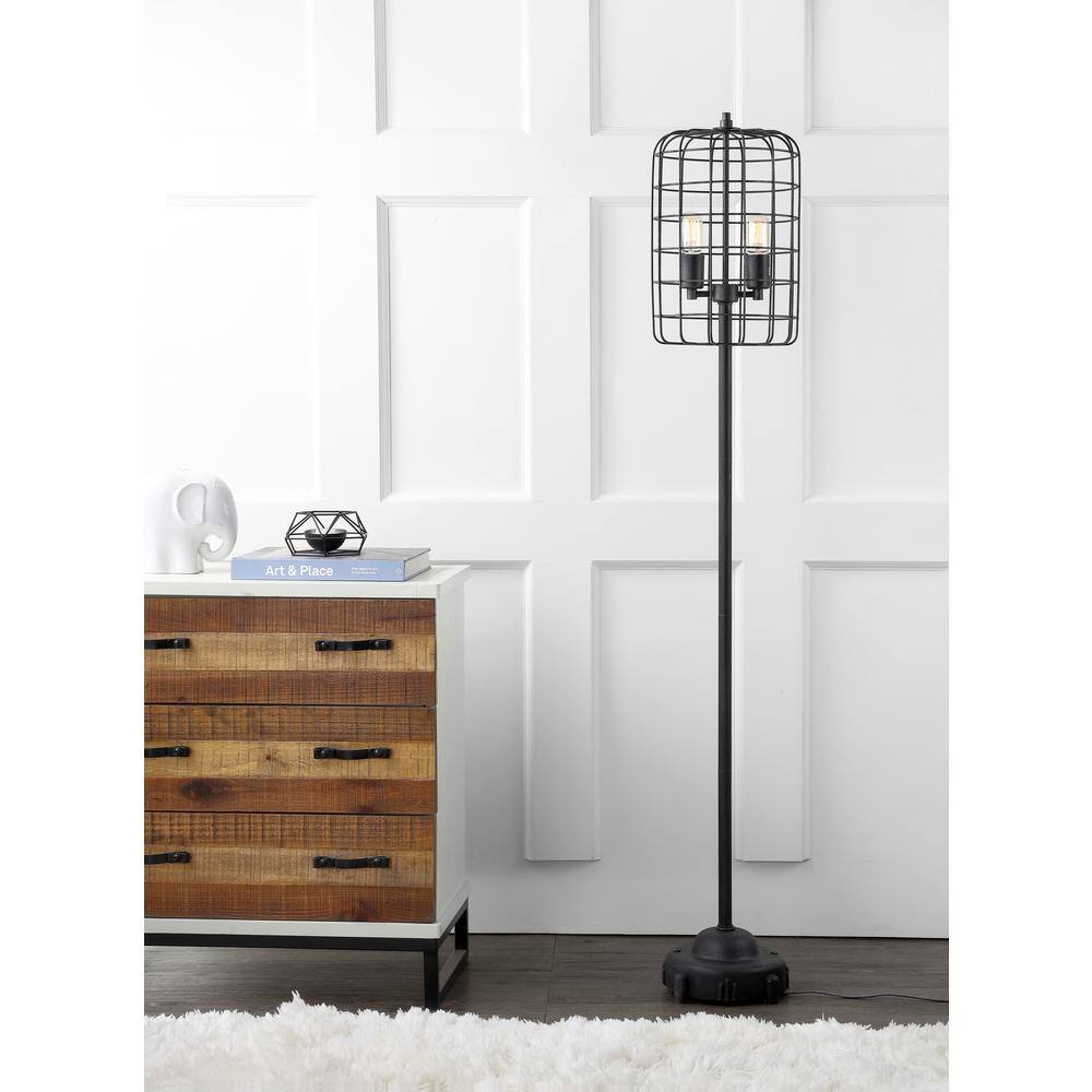 Odette 65" Black/Silver Industrial Metal Floor Lamp with Edison Bulb