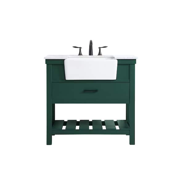 Unbranded Simply Living 36 in. W x 22 in. D x 34.125 in. H Bath Vanity in Green with Carrara White Marble Top