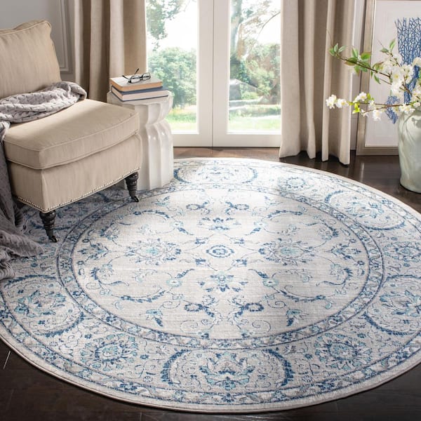Brentwood 10 ft. x 10 ft. Light Gray/Blue Oriental Round Rug