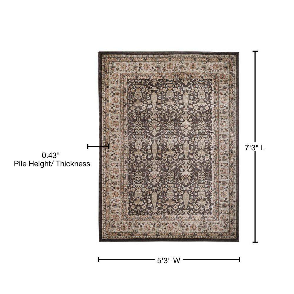Traditional Oriental Kashan 63" x 87" Brown Synthetic Area Rug