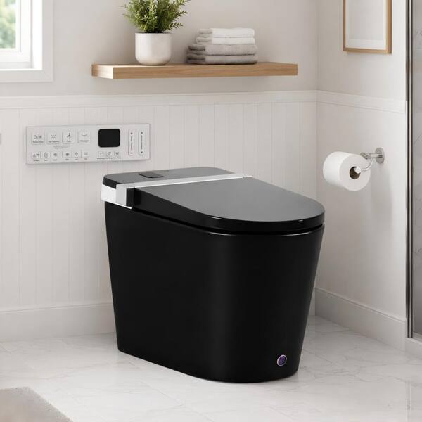 Elongated Smart Bidet Toilet 1.28 GPF in Black with Tank, Auto Open/Close, Heated Seat, Warm Water Wash, Dryer