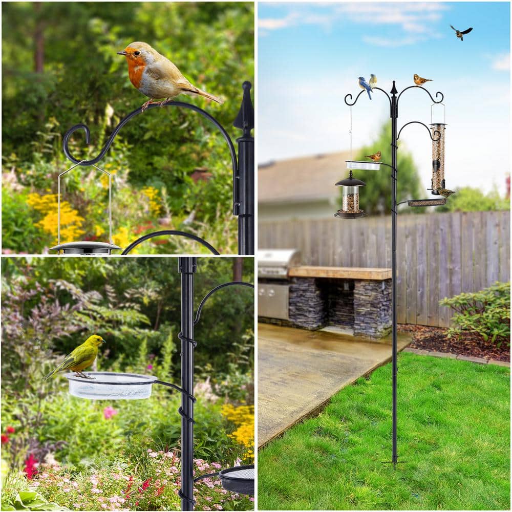 77" Black Metal Free Standing Bird Feeding Station Kit