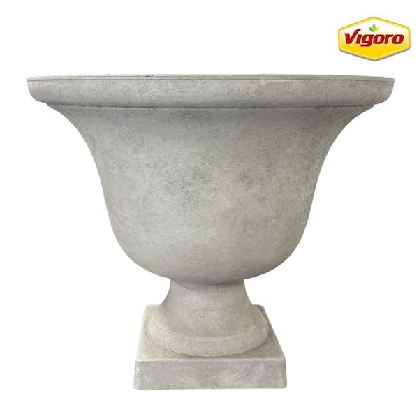Vigoro Elise Large White Resin Lightweight Urn Planter with Optional Drainage Hole (17.75 in. L x 17.75 in. W x 15 in. H)