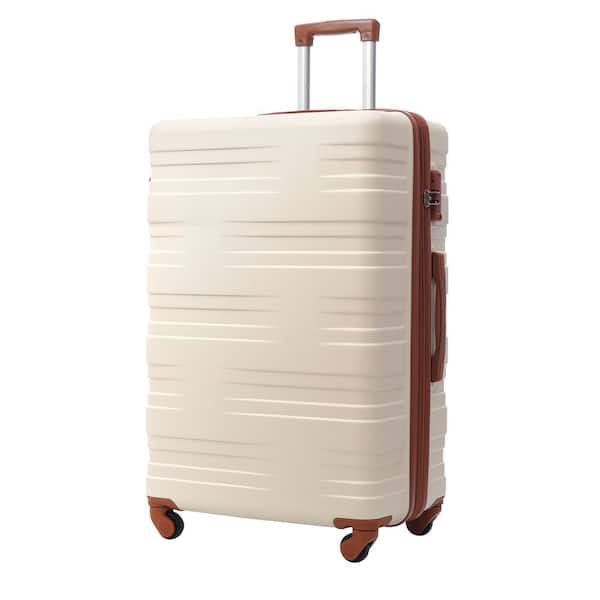 Merax 25.1 in. White and Brown Expandable ABS Hardside Luggage Spinner 24 in. Suitcase with TSA Lock, Telescoping Handle