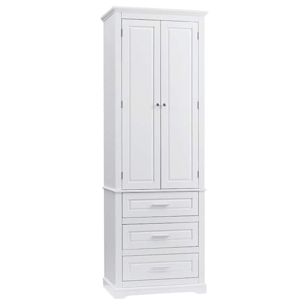 Modern Bathroom Storage Cabinet & Floor Standing cabinet with Glass Door  with Double Adjustable Shelves and One Drawer, Extra Storage Space on Top,  White (19.75x13.75x46) 
