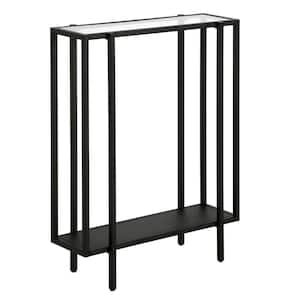 Vireo 22 in. Blackened Bronze Rectangle Glass Accent Table with Metal Shelf