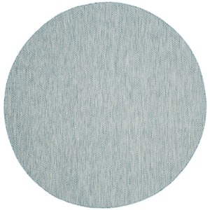 Courtyard Aqua/Gray 5 ft. x 5 ft. Round Solid Indoor/Outdoor Patio  Area Rug