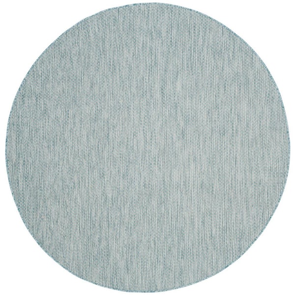 Courtyard Aqua/Gray 9 ft. x 9 ft. Solid Distressed Indoor/Outdoor Patio  Round Area Rug