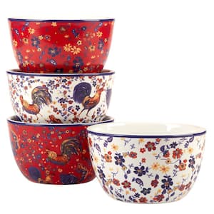 Morning Rooster 23 fl. oz. Multi-Colored Earthenware Dessert Bowls (Set of 4)