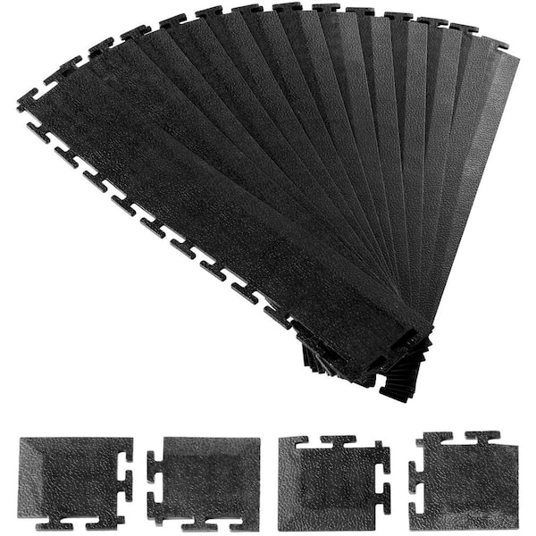 Male Garage Floors Transition Edge Kit, 12Edges and 4Corners,PVC Interlocking Modular Garage Floor Edging Slip-Resistant