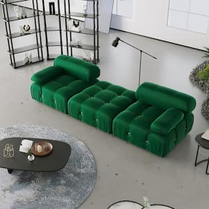 103.95 in. Free Combination Minimalist Sofa Convertible Modular Reversible 3 Seater Velvet Couch and Ottoman, Green