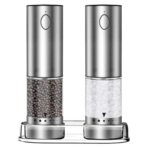 Electric Salt and Pepper Grinder Set, Rechargeable w/ LED Light, Stainless Steel Automatic Mill, Adjustable Coarseness
