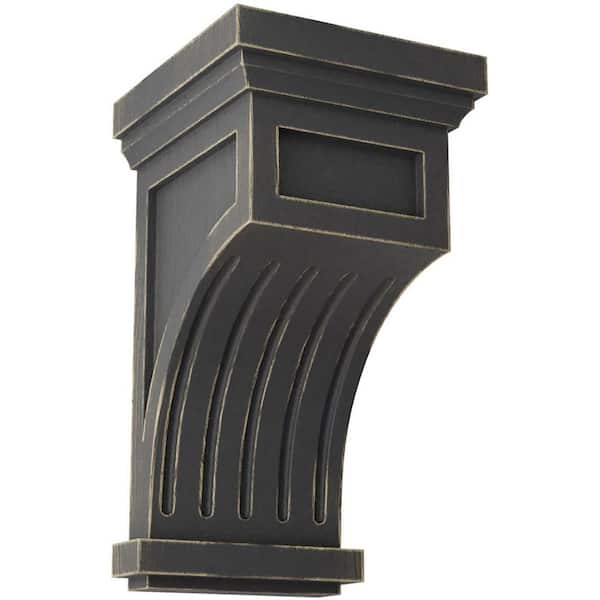 Ekena Millwork 7 in. x 13 in. x 7-1/2 in. Black Fluted Wood Vintage Decor Corbel