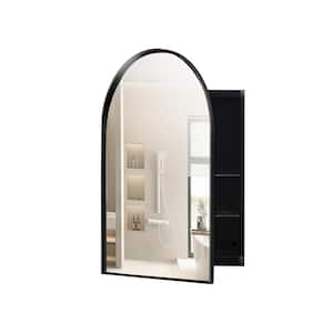 24 in. W. x 4.7 in. H Arched Metal Framed Medicine Cabinet with Mirror and 2 Adjustable Dividers, Matte Black