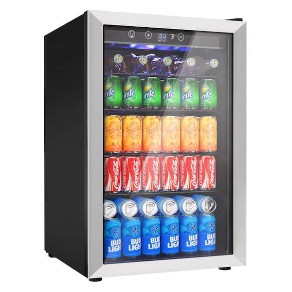 EUHOMY 21 in Single Zone 145-Cans Freestanding/Built-in Beverage and Wine Cooler in Black with Glass Door, Adjustable Shelves