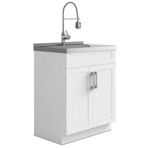 Hennessy Transitional 28 in. Deluxe Laundry Cabinet with Faucet and Stainless Steel Sink in White