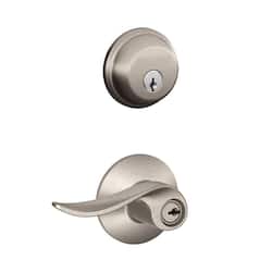 Schlage Sacramento Satin Nickel Single Cylinder Deadbolt and Keyed Entry Door Handle Combo Pack