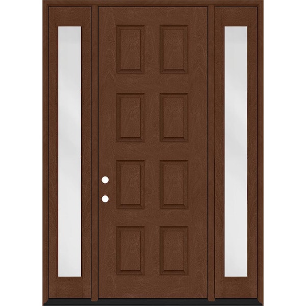 Regency 64 in. x 96 in. 8-Panel RHIS Chestnut Stain Mahogany Fiberglass Prehung Front Door w/Dbl 12in. Sidelites