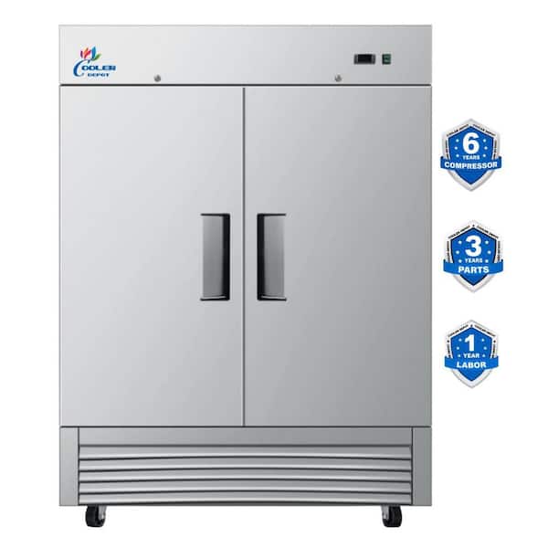 54 in. W 47 cu. ft. NSF Auto Defrost 2-Door Commercial Reach In Upright Freezer in Stainless Steel