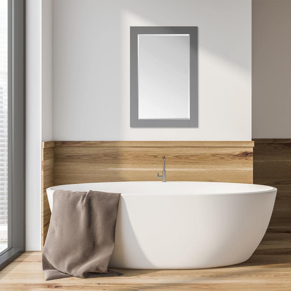 Ivy 24" Gray Wood Rectangular Bathroom Wall Mirror