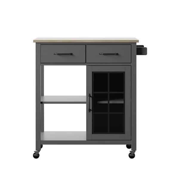 Twin Star Home Antique Gray Rolling Kitchen Cart with Wood Top