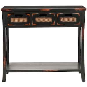 Autumn 34 in. 3-Drawer Rustic Black Wood Console Table