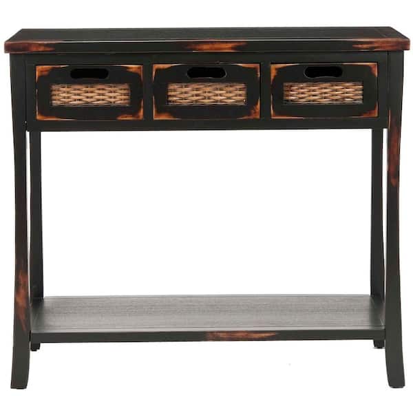 SAFAVIEH Autumn 34 in. 3-Drawer Rustic Black Wood Console Table