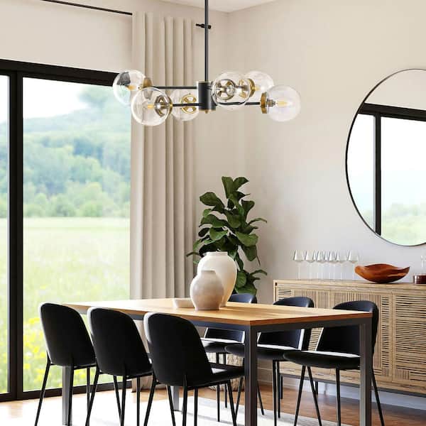 6-Light Black Sputnik Chandelier with Clear Glass Shades