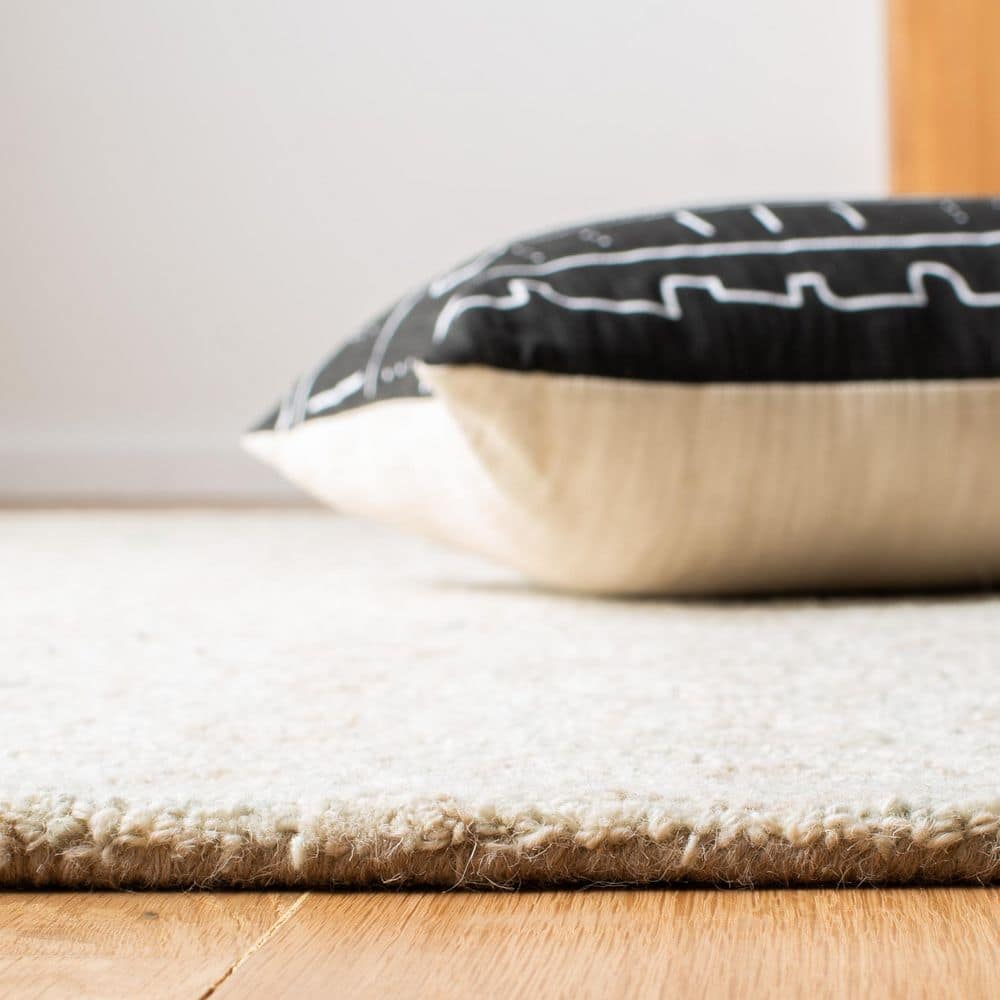 Ivory and Light Green Hand-Tufted Wool Geometric Runner Rug