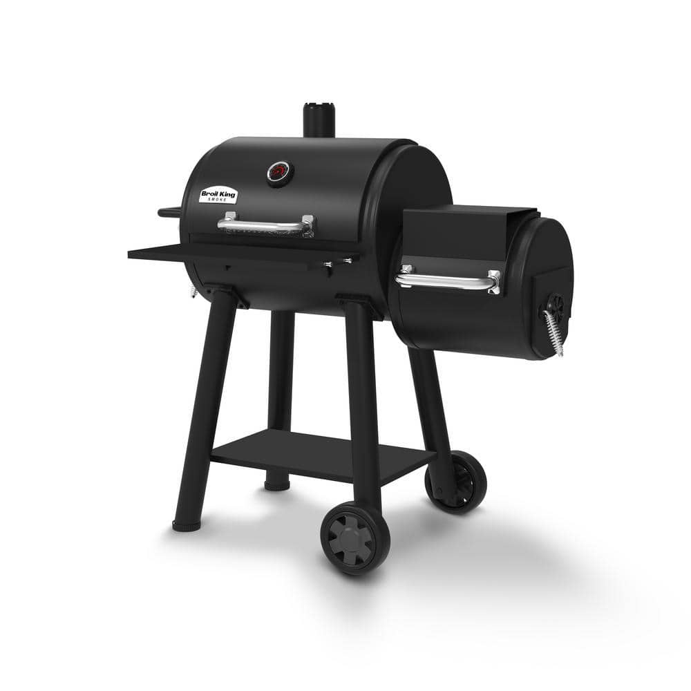 Broil King Regal Charcoal Offset 400 Charcoal Grill and Offset Smoker in Black