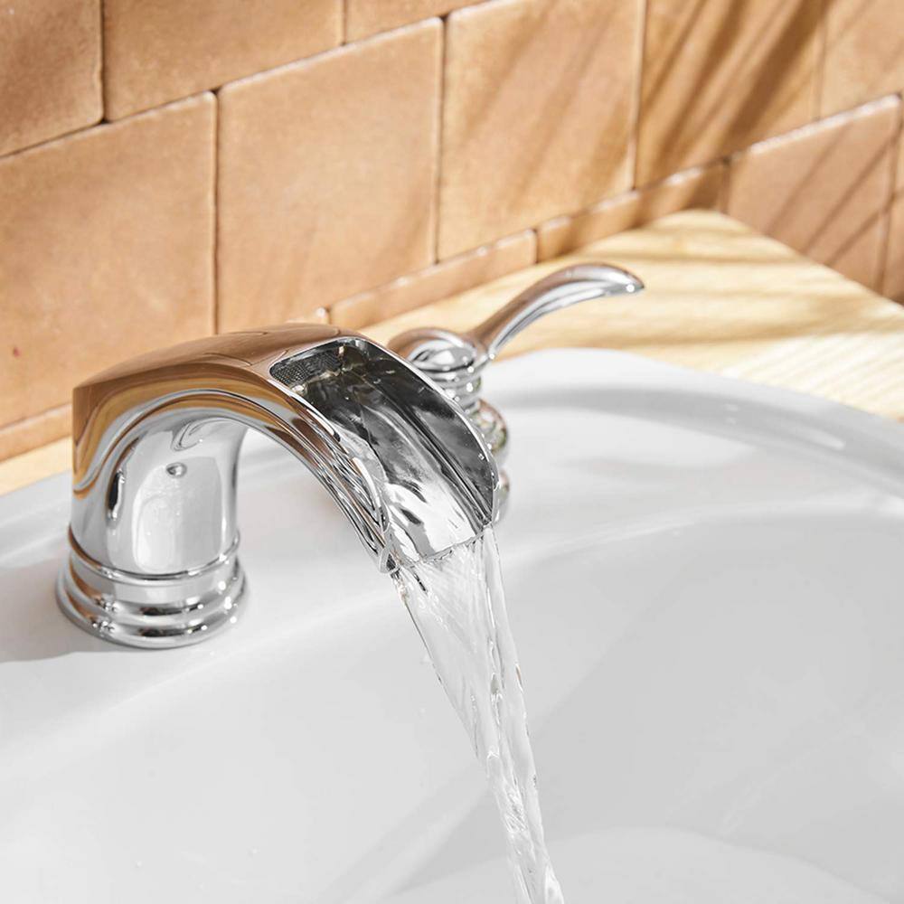 Chrome Polished 8-Inch Waterfall Widespread Bathroom Faucet